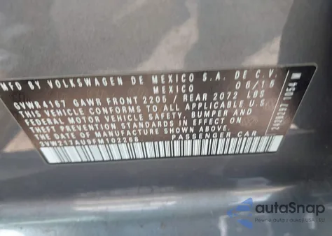 2015 Volkswagen Golf Tsi Se 4-Door z USA, uszkodzony, nr VIN 3VW217AU9FM102268